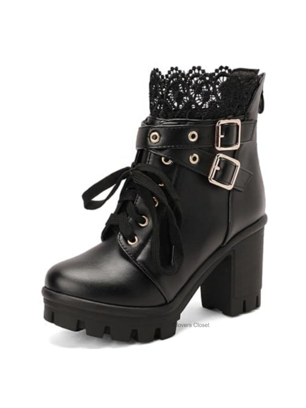 MEOTINA Women Goth Platform Chunky Heel Buckle Combat Ankle Booties